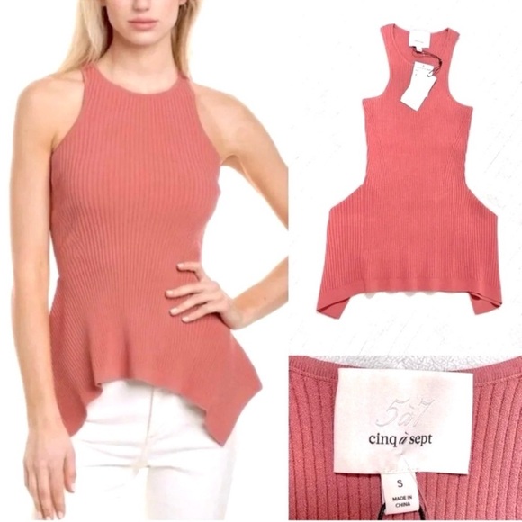 Cinq a Sept Asymmetrical Knit Ribbed Top - Picture 1 of 5